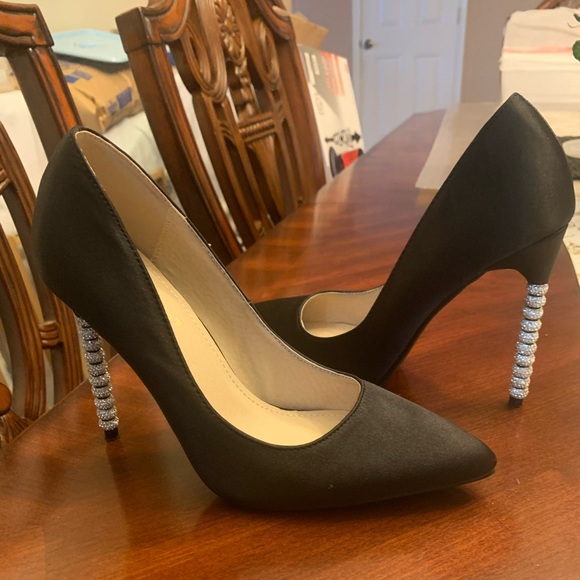JACOBIES Woman's Pump Heels “DORSA “-  Black Satin  With Christals on heels. - Picture 4 of 15